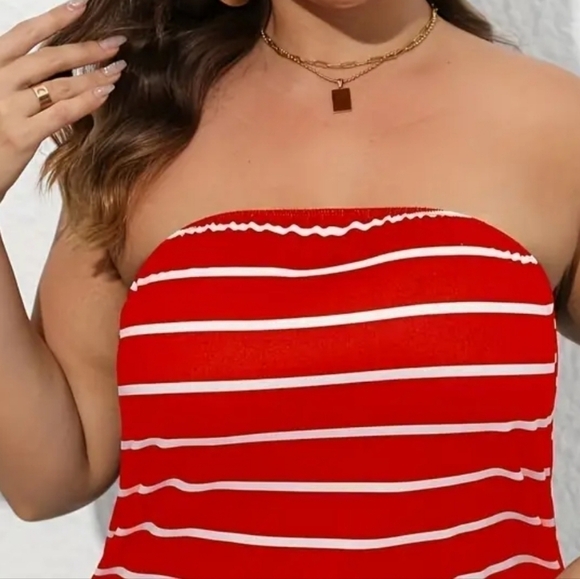 Gap Stretch Y2K Striped Red Cropped Tube Top - Picture 1 of 8
